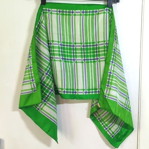 STUNNING Vintage Glentex Green and Purple Plaid Scarf - Bright Amazing Color! - Picture 1 of 3